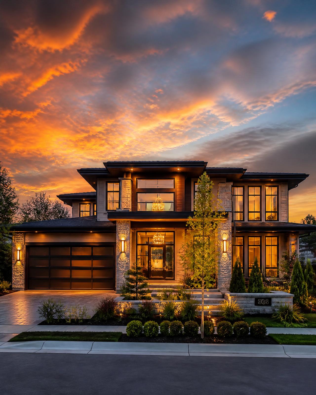 Luxury modern home at golden hour